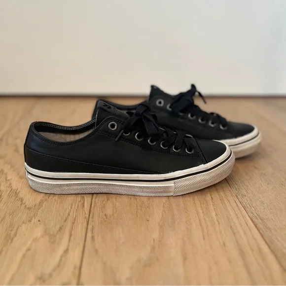 John Varvatos Vulc Laceless Black Leather Sneakers